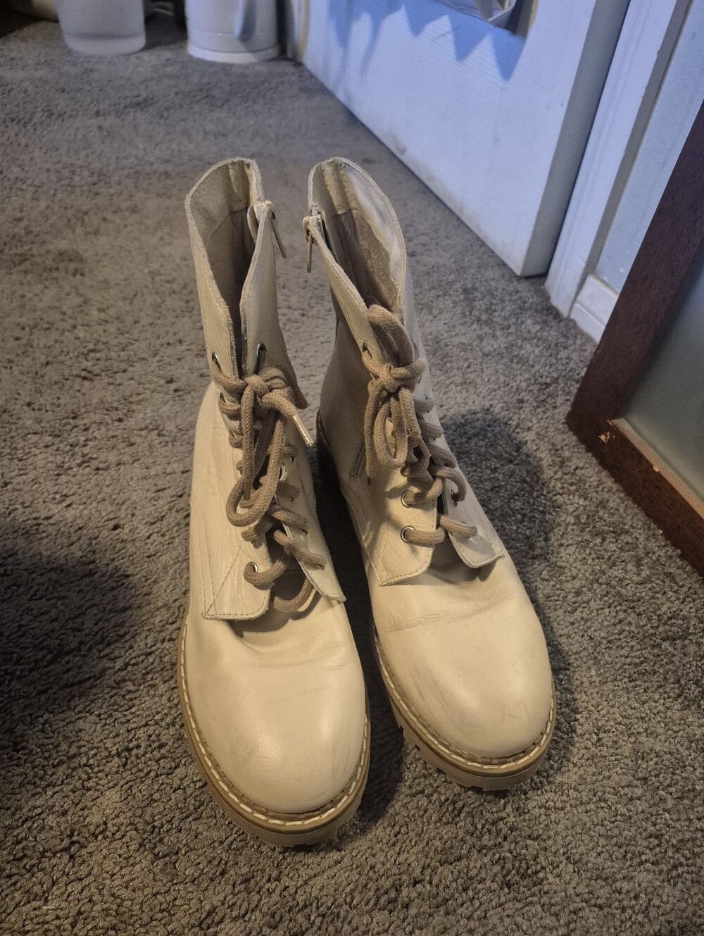 Women’s Lace-Up Cream Combat Boots